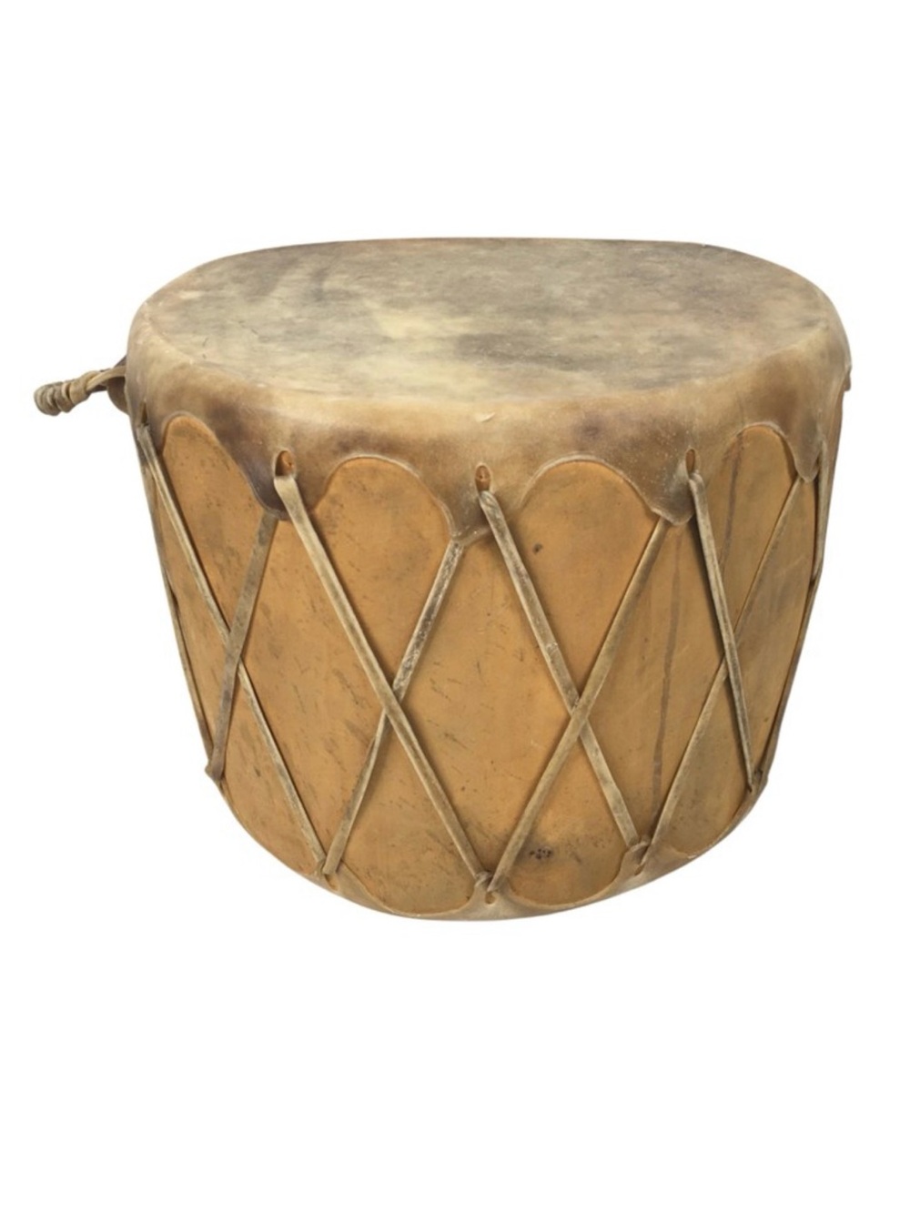 Vintage Handmade Animal Skin Frame Drum with Leather Lacing and Handle see pics